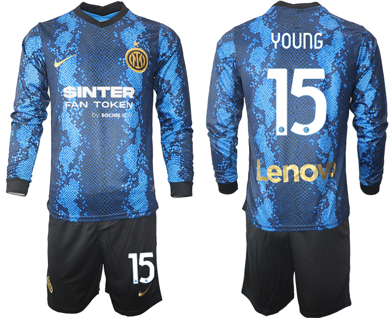 Men 2021-2022 Club Inter Milan home blue Long Sleeve #15 Soccer Jersey->inter milan jersey->Soccer Club Jersey